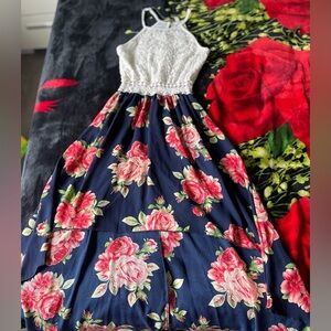 High low floral dress with lace top